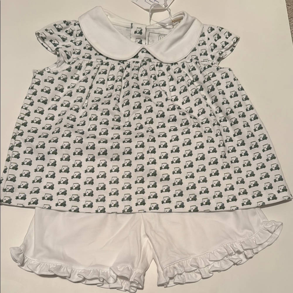 Adorable White and Green Lula and Hayes Girls Golf Outfit